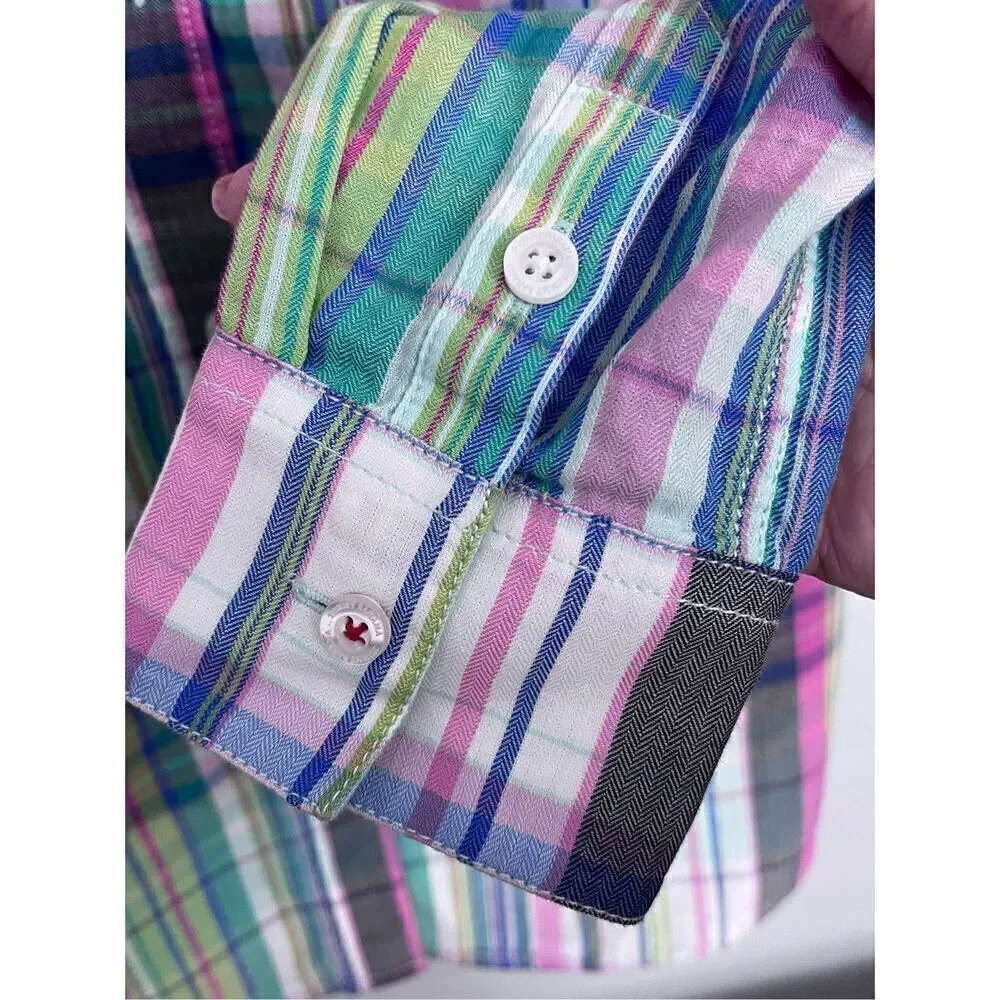 Tommy Bahama Women's Size Small Pastel Blue Pink Button Up Shirt Top